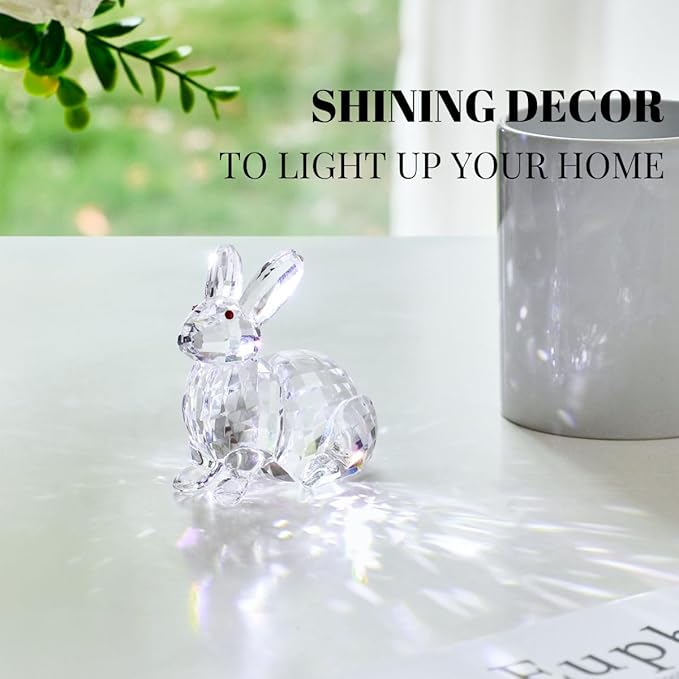 Crystal Rabbit Figurine Faceted Glass Bunny Statue Clear Ornament Animal Collectible Sculpture Handscraft Paperweight Home Decor