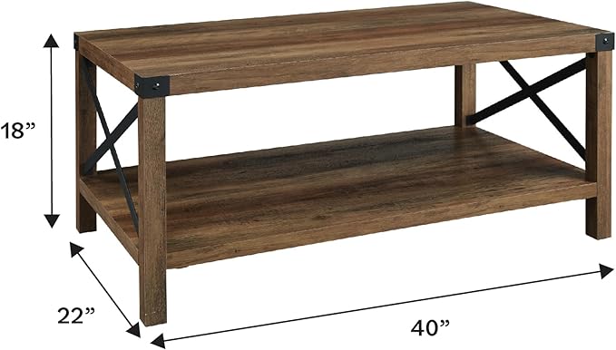 Walker Edison Sedalia Modern Farmhouse Metal X Coffee Table, 40 Inch, Rustic Oak