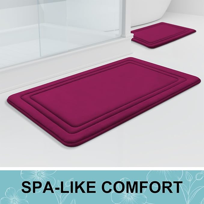 Grandaily Memory Foam Bath Mat Rug 36x24, Ultra Soft, Non-Slip and Absorbent Bathroom Rugs, Machine Wash Dry, Comfortable Bath Carpet for Bathroom Floor, Tub and Shower, Burgundy