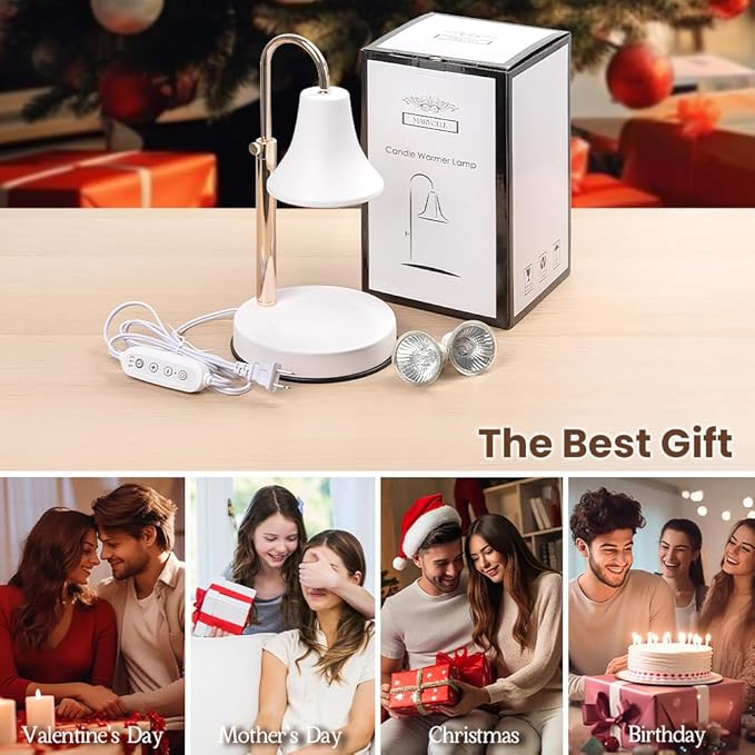 Candle Warmer Lamp, Height Adjustable Dimmable Candle Lamp Warmer with Timer, Electric Wax Melt Warmer for Jar Candles, Nightstand Lamp for Bedroom, House Warming Mothers Day Gifts Decor