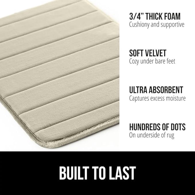 GORILLA GRIP Memory Foam Bath Mat, Soft Absorbent US Designed Bathroom Rug, Gripping Dots Machine Washable Bathmat, Cushioned Floor Mats, Shower Sink Rugs Room Décor Accessories, 60x24 Champagne