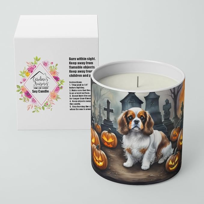 Caroline's Treasures DAC2030CDL Cavalier Spaniel Spooky Halloween Decorative Soy Candle Nature Soy Wax Essential Oil Home Decor Ideal for Bedroom Kitchen Bath Office Gift, 10 oz