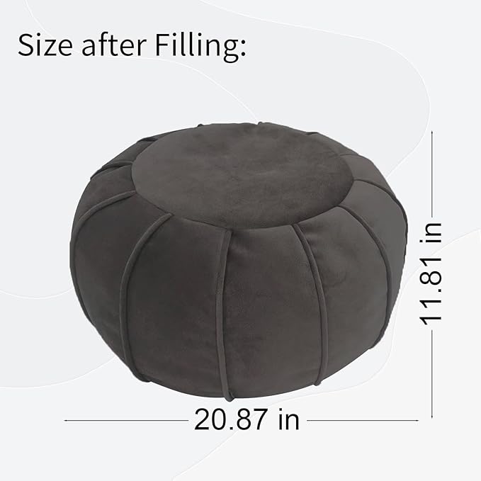 Louis Donné Unstuffed Ottoman Pouf Cover, Eco-Friendly Fabric Pouf Ottoman Floor Chair with Storage Solution for Bedroom, Round Foot Stools for Seating Poufs for Living Room Camper(Dark Brown)