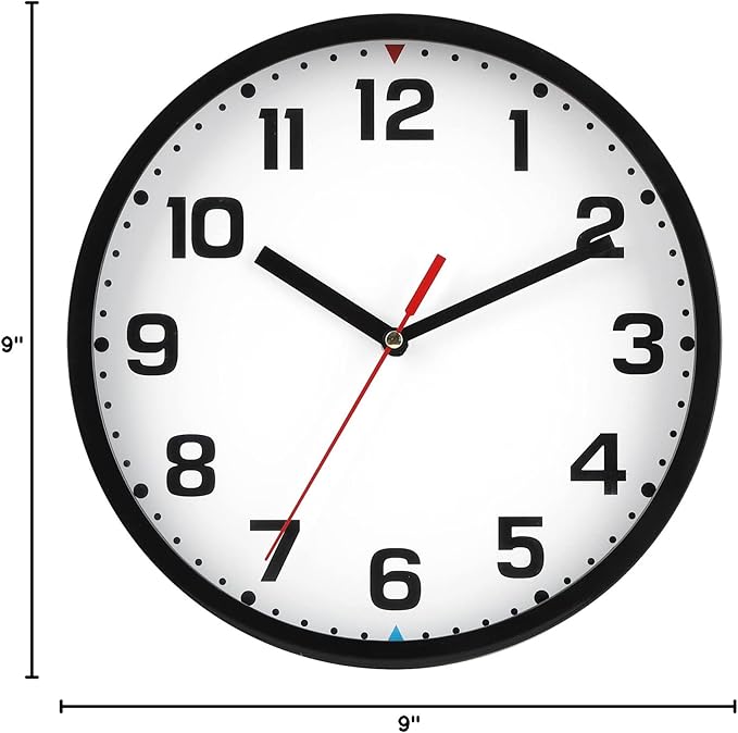 Wall Clock 9 Inch Battery Operated Silent Non-Ticking Wall Clock Modern Quartz Design Decorative Indoor Kitchen Office