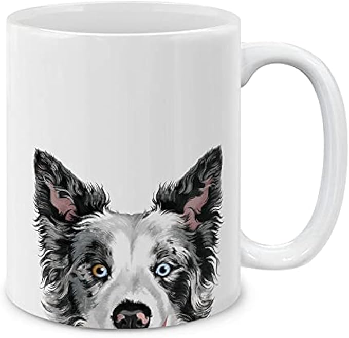 MUGBREW Black Merle Border Collie Dog Ceramic Coffee Mug Tea Cup, 11 OZ