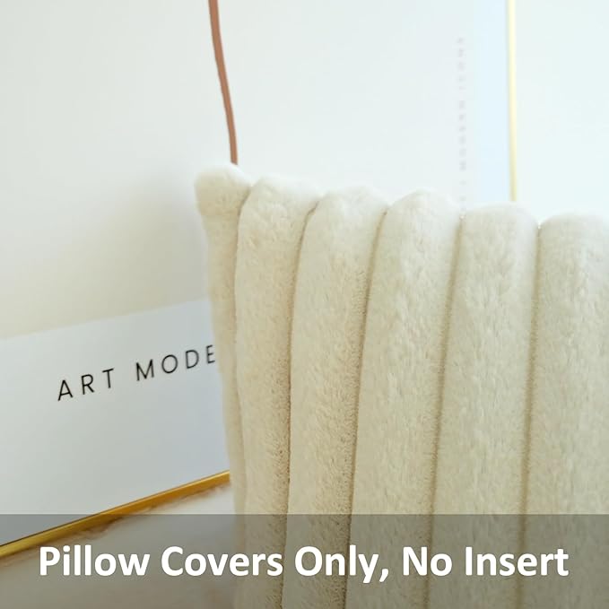 JOJUSIS Pack of 2 Faux Fur Plush Decorative Throw Pillow Covers Couch Cushion Case Soft Pillowcases (Beige, 24 x 24-Inch)