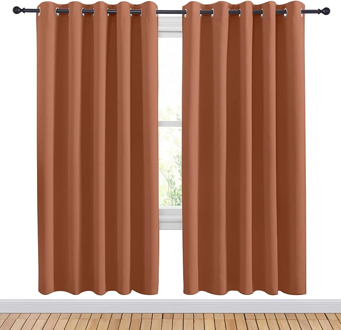 NICETOWN Halloween Burnt Orange Blackout Draperies Curtains for Kids Room, Window Treatment Thermal Insulated Solid Grommet Blackout Drape Panels for Bedroom (Set of 2, 70 by 72 inches)
