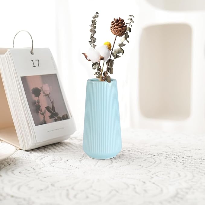 Blue Ceramic Vase, GUKJOB Small Cute Flower Vase for Pampas Grass, Home, Living Room, Dining Table, Farmhouse, Office Decor, Bedroom, Table, and Kitchen Shelf (Blue)