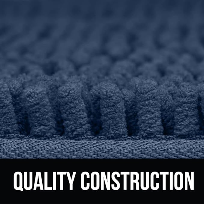 KANGAROO Bathroom Rugs, Chenille Soft Absorbent Bath Rug, Shaggy Shower Mat, Quick Dry Machine Wash Bathmat, Plush Carpet Mats for Tub, Bathtub and Room Home Decor Accessories, 42x24, Navy Blue