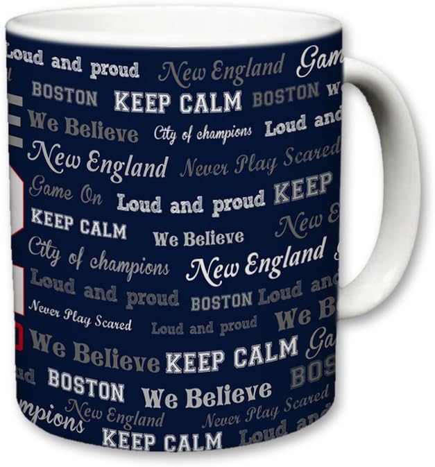 Sweet Gisele | New England City of Chempions | Ceramic Coffee Cup | Printed Text Theme | Area Landmarks | Cute Blue & White Detailing | Great Novelty Gift | 11 Fl. Oz