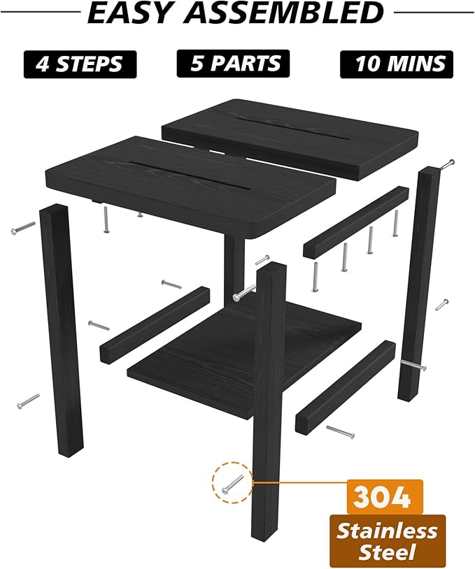2-Tier Adirondack Square Outdoor Side Table, Pool Composite Patio Table, Weather Resistant End Table for Patio, Backyard, Pool, Easy Maintenance - Black