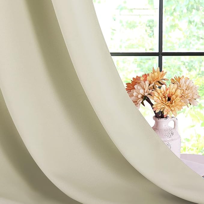 NICETOWN Thermal Room Darkening Draperies Curtains, Thermal Insulated Grommet Room Darkening Drape Panels for Bedroom (Beige, 2 Panels, W42 x L72 -Inch)