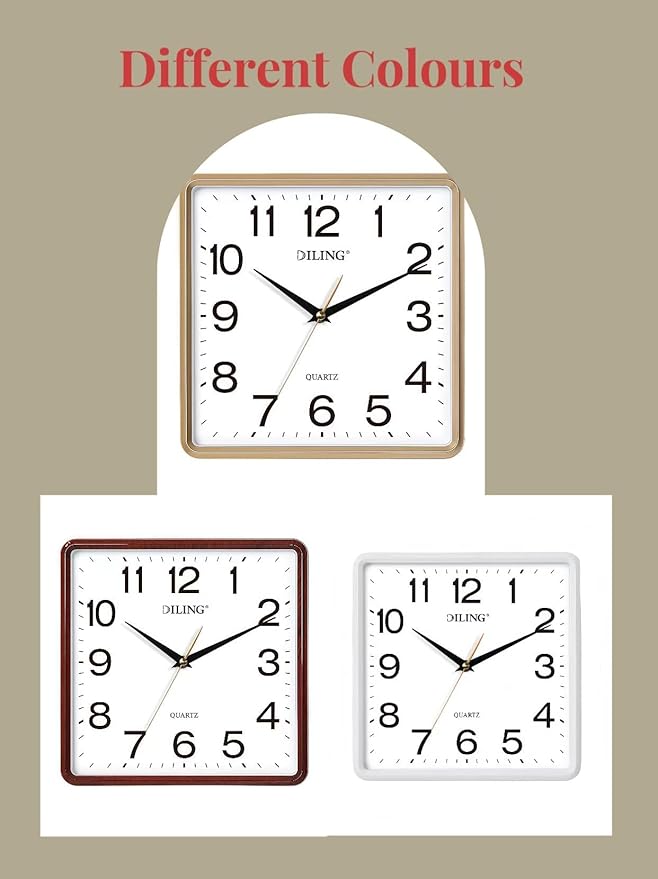 Square Wall Clock 10 Inch Silent Non Ticking Quality Quartz High Accuracy Battery Operated Office Living Room Bedroom Kitchen or Study Decor(Pearl White)
