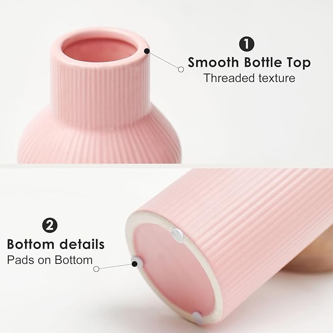 Pink Ceramic Flower Vase, Pampas Grass Small Vase for Decorating, Dining Table, Shelf Decor, Mantel, Entry Decor and Centerpieces, Minimalist Modern, Bohemian, Suitable for Any Style (8 in)