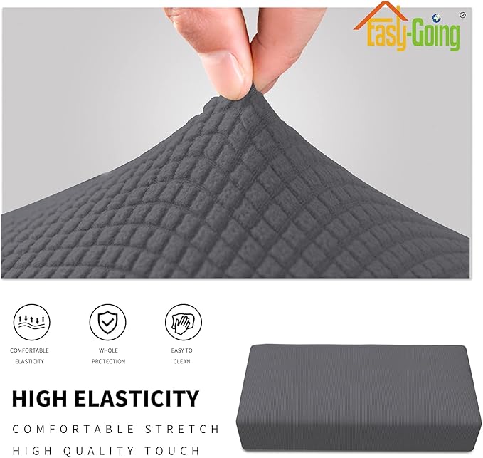 Easy-Going Stretch Ottoman Cover Folding Storage Stool Furniture Protector Soft Rectangle Slipcover with Elastic Bottom (Ottoman XX-Large, Grey)