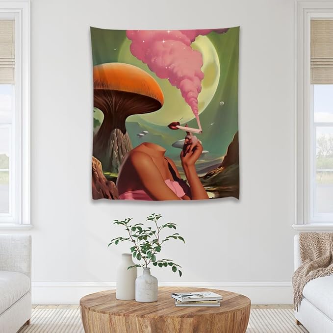 Retro Surreal Mushroom Vintage Trend preppy room decor Tapestry wall art Vintage Hanging with Wall Aesthetic Tapestry Decor Wall Hanging for Bedroom and Dorm Decor 70x90inch