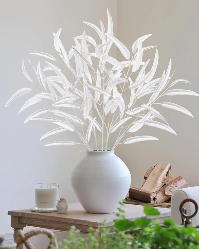 Briful 5-Pack 29.5’’Faux Eucalyptus Stems with White Willow Eucalyptus Leaves and Branches – Artificial Floral Stems for DIY Floral Arrangements, Wedding Bouquets, Vase Fillers, Home Decor