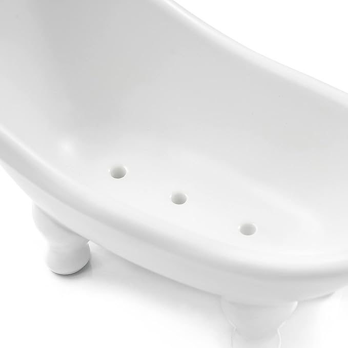 1piece 5.6" White Ceramic Mini Bathtub Soap Dish Small Planter Makeup Organizer Container Hamster Bathtub (White)