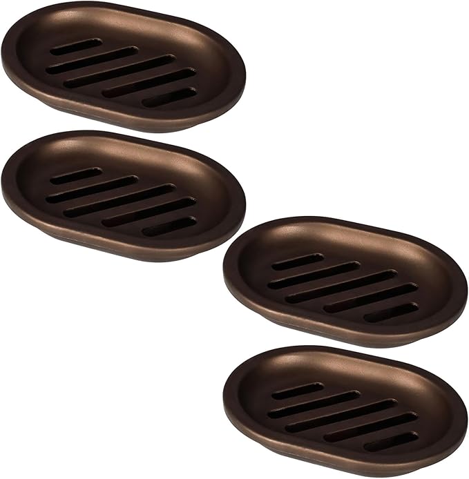 TOPSKY 4 Pcs Soap Dish for Shower, Soap Dishes Soap Savers for Bar Soap, Soap Bar Holder Shower with Drip Tray, Plastic Double Layer Draining Soap Box for Bathroom - Bronze