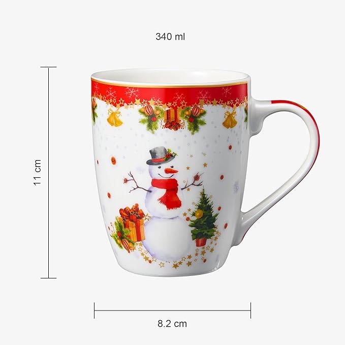 Winter Mug - Ceramic Microwave & Dishwasher Safe - 11.5oz Winter Mugs for Coffee, Hot Chocolate, Eggnog - Winter Theme - Tree, Sleigh Design - Red & Green Great Gift!