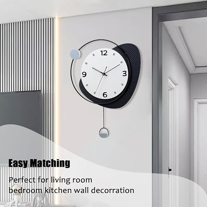 Decorative Wall Clock with Pendulum, Silent Quartz Battery Operated, Large Wall Clock for Living Room, Kitchen, Home, Bathroom, Bedroom Wall Decor,15x20.5 inch