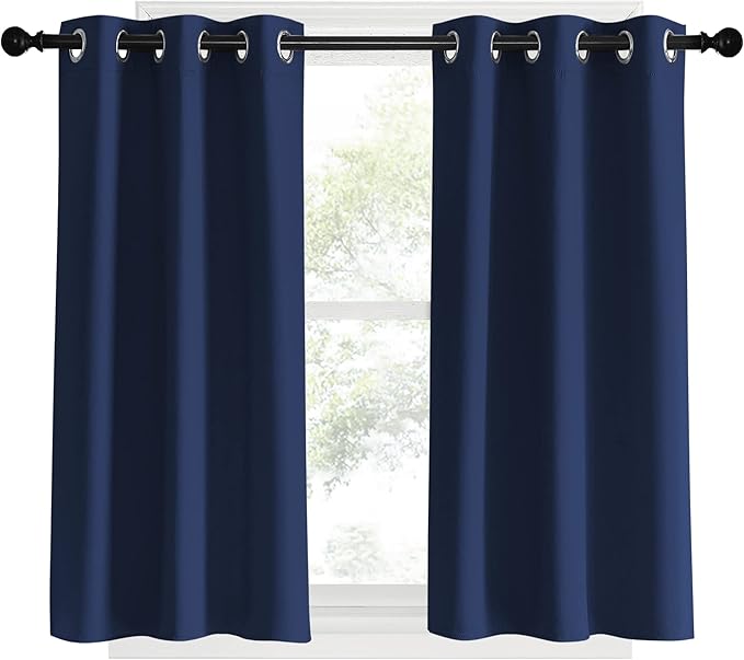 NICETOWN Blackout Curtains & Drapes for Kitchen, Navy, 1 Pair, 34 x 40 Inch, Thermal Insulated Solid Grommet Top Blackout Panels/Draperies for Bedroom/Living Room