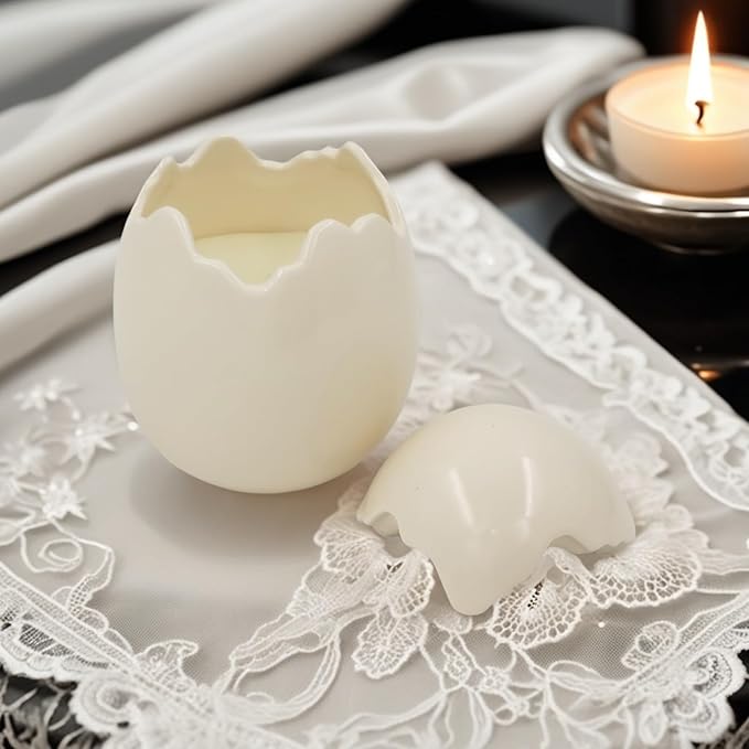 Easter Eggs Scented Candle,Natural Soy Wax, Creative Ceramic Eggshell, Aromatherapy Candle Gift Set, Candlestick Fragrance Gift Decoration (Milky White)
