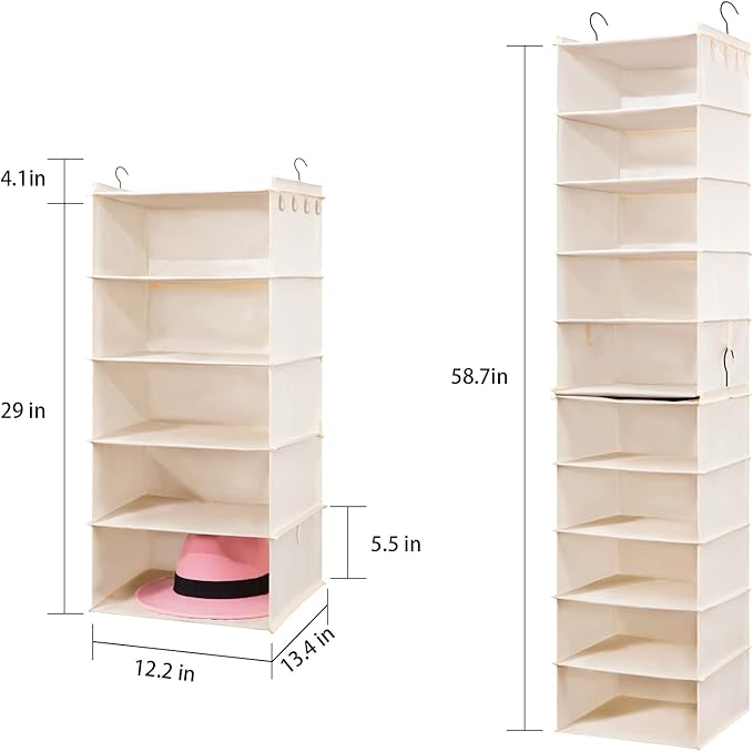 Hat Rack for Closet Organizer and Storage, Fedora Panama Trilby Cowboy Straw Hat Wide Brim Cap Holder, Hanging Organization 10 Shelves Easy to Install (Beige)