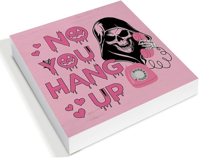 Halloween Decorations, No You Hang Up Wooden Sign Decor Desk Sign Funny Horror Ghost Wooden Block Sign Halloween Home Decor for Table Shelf 5 x 5 Inch