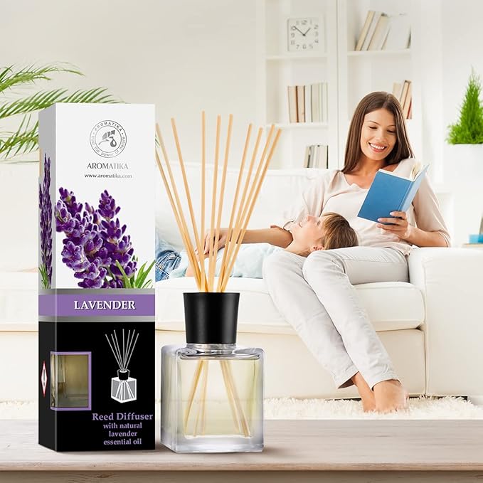 Reed Diffuser with Natural Essential Oil Lavender 6.8 Fl Oz - Scented Reed Diffuser - Gift Set with Bamboo Sticks - Best for Aromatherapy - SPA - Home - Office - Fitness Club