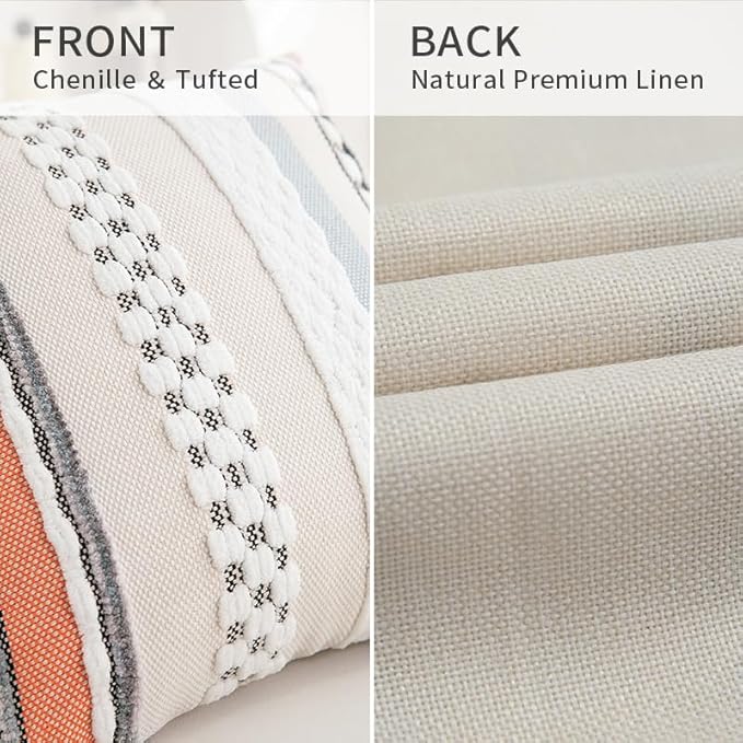 Boho Pillow Covers 18x18 Set of 2 for Couch-Modern Farmhouse Sofa Decorative Throw Pillow Covers Textured Chenille Cushion Covers Outdoor Netural Bohemian Pillow Cases Square