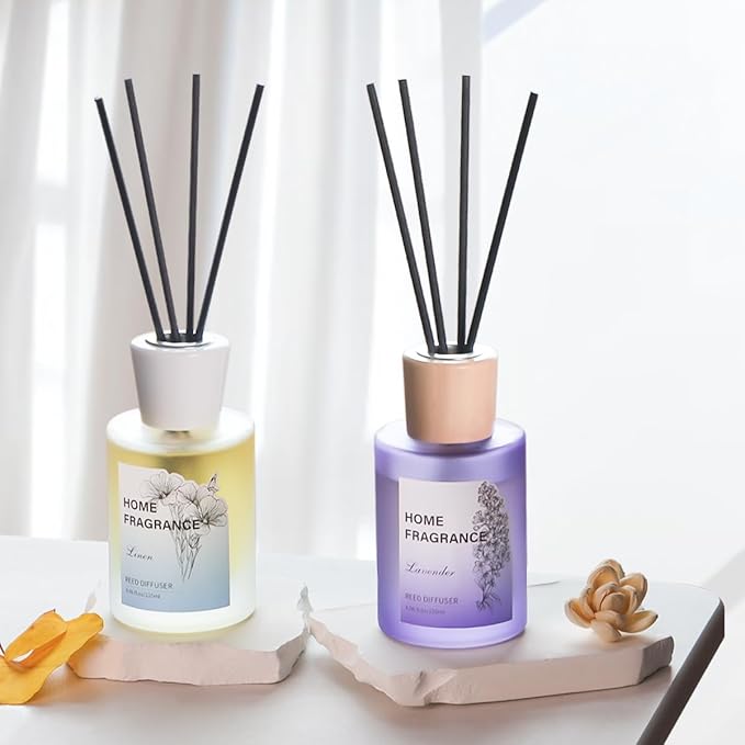 Reed Diffuser - Linen&Lavender 4.06oz (120ml) 2 Packs Essential Oil Reed Diffuser Set with 16 Sticks, Long Lasting Fragrance for Home, Bathroom, Bedroom, Room, Decor