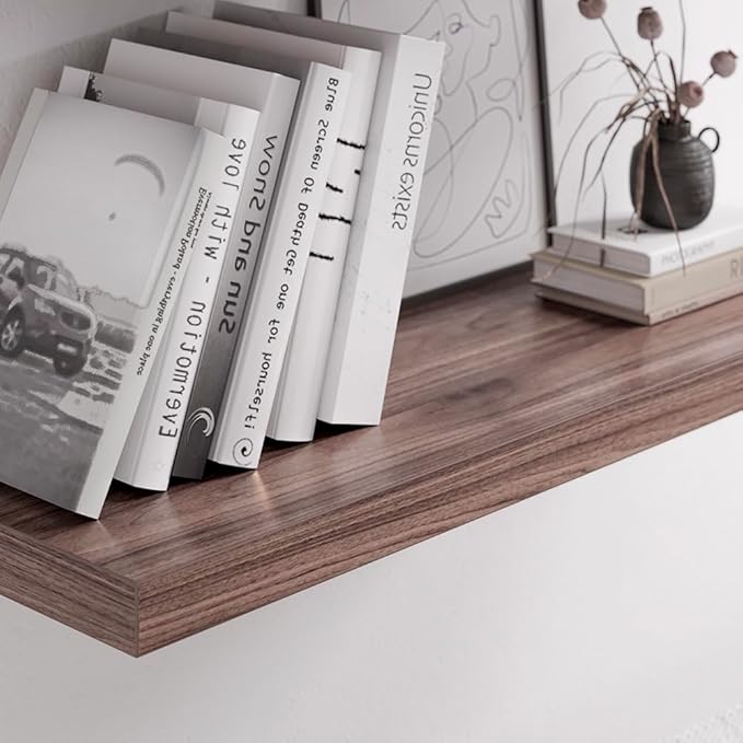 Floating Shelf, Set of 1 Wall Shelf, 36 in W x 12.75 in D x 2 in H Wooden Floating Wall Shelf with Invisible Brackets for Living Room/Bedroom/Bathroom/Kitchen Storage and Decor, Walnut