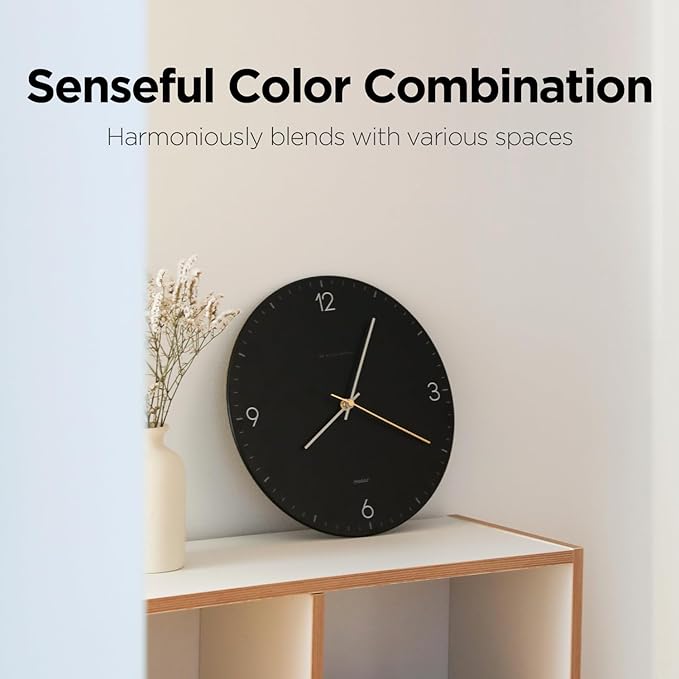 mooas Flatwood Wall Clock,12" Non-Ticking Sweep Movement Decorative Battery Operated Wall Clock for Home Living Room Kitchen Bedroom Office School (Simple White)