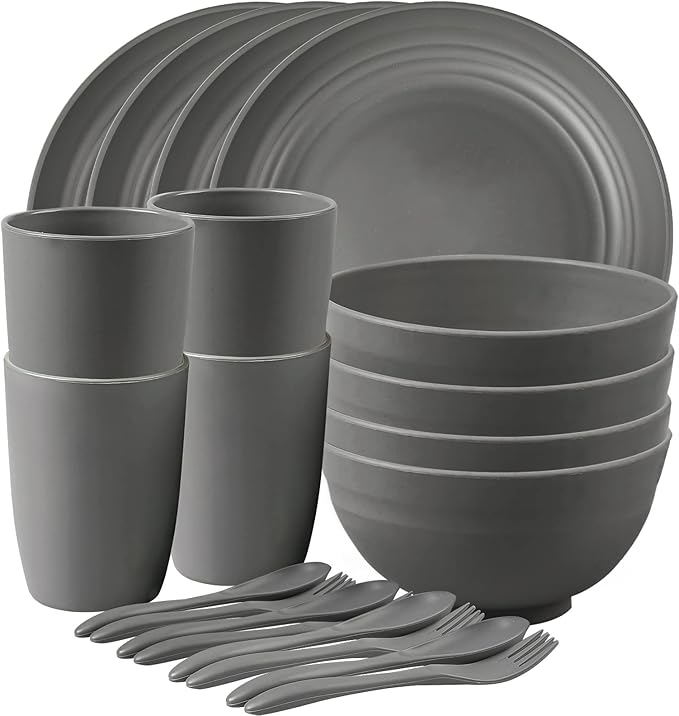 Shopwithgreen Wheat Straw Dinnerware Sets for 4, 20 PCS Unbreakable Plates and Bowls Sets, Reusable Dinner Dishes Set, Bowls, Cups, Plates for Camping, Kitchen, RV, Dorm, Dishwasher Microwave Safe