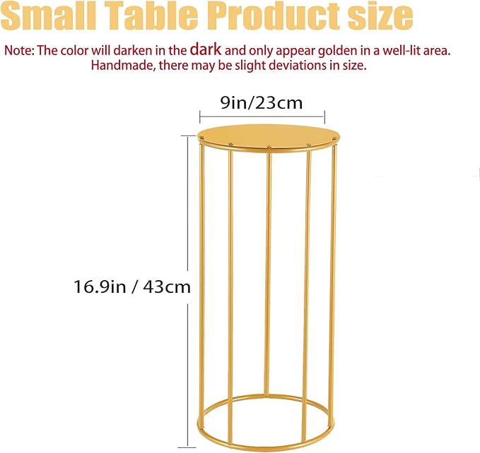Height 17.7 in Pedestal Tables Stand for party - Small Gold Side Table,Display Set Flower Stand for wedding Birthday party ,Plant Stand,Home Patio Decor, 17.7" (H)*11(W)
