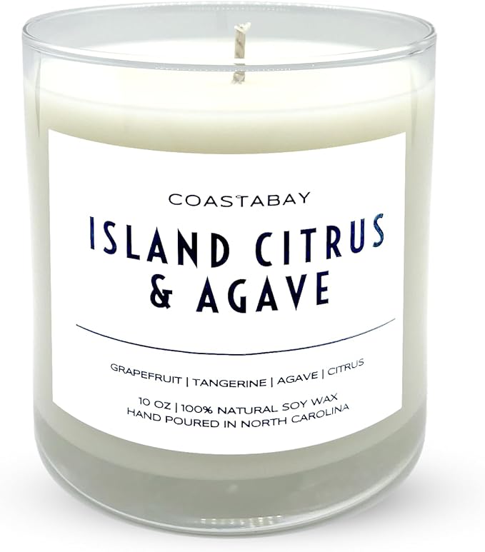 Island Citrus & Agave Soy Candle | Luxury Tropical Citrus Scent, Long Lasting Natural Soy Wax, Hand Poured Aromatherapy Candle - 10oz