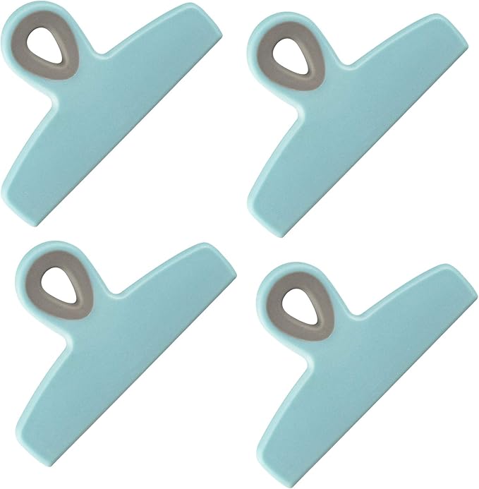 COOK WITH COLOR Bag Clips - Heavy Duty Chip Clip and Refrigerator Magnet Clips for Food Storage with Air Tight Seal Grip, Teal, Pack of 4 Large Clips