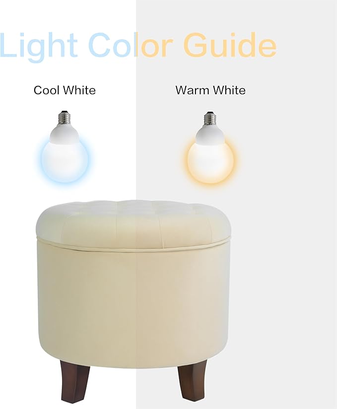 Homepop Home Decor | Upholstered Round Velvet Tufted Foot Rest Ottoman | Ottoman with Storage for Living Room & Bedroom | Decorative Home Furniture, Cream Small