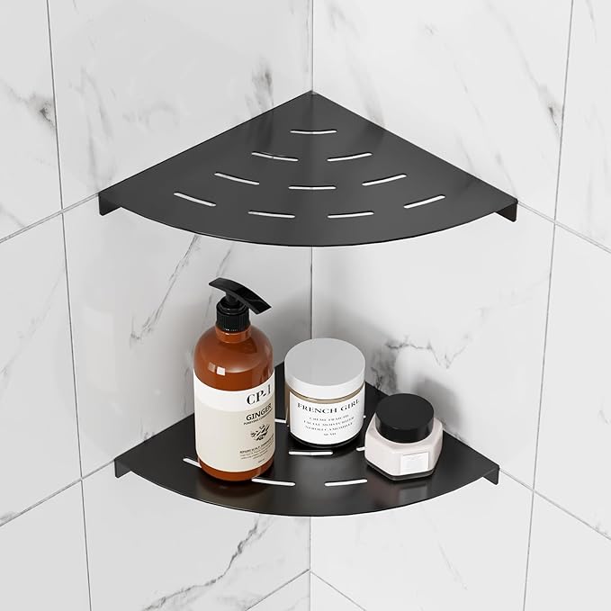 2 Pack Corner Shower Shelves 304 Stainless Steel Matte Black Corner Shower Shelf 8in Shower Shelves Drilling Installation