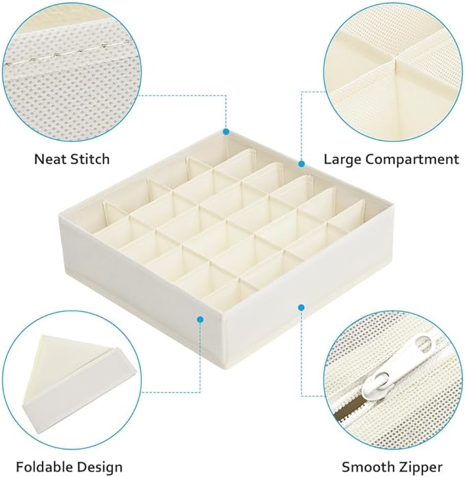 Foldable Underwear and Sock Organizer - Divider Fabric Dresser Drawer Organizer for Socks, Bra, Underwear, Tie, 8 Pack, Beige