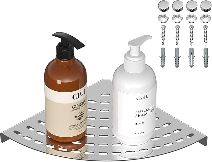 Corner Shower Shelves 304 Stainless Steel Polished Chrome Shower Corner Shelf 8in Corner Shower Shelf Drilling Installation Strong Load-Bearing Capacity