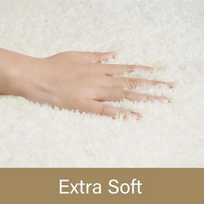 LOCHAS Bathroom Rug Runner 24x60 Inch, Soft Thick Absorbent Microfiber Bath Rugs for Bathroom, Machine Washable, Shaggy Plush Non Slip Bath Mat for Tub, Shower Floor, Quick Dry Mats, Cream White