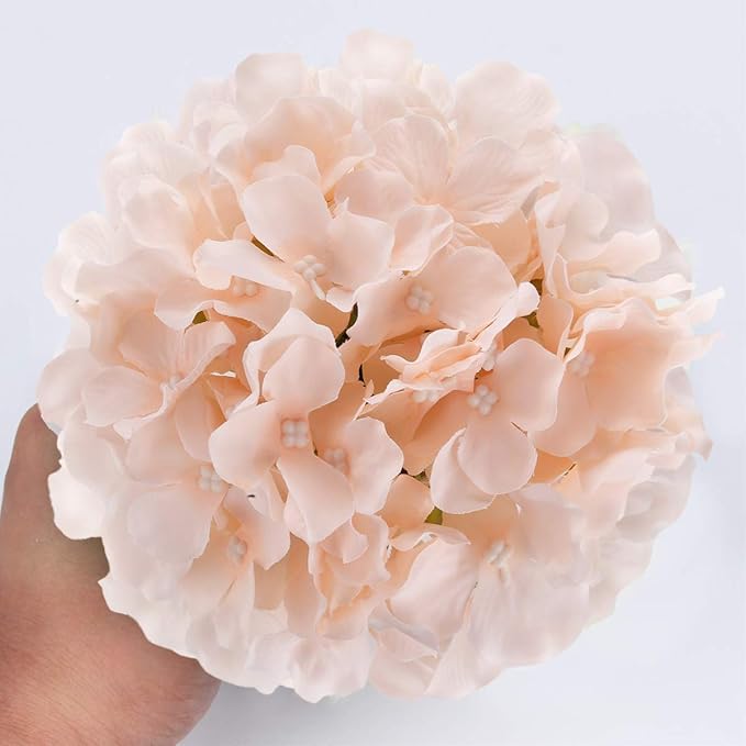 Flojery Silk Hydrangea Heads Artificial Flowers Heads with Stems for Home Wedding Decor,Pack of 10 (Blush)