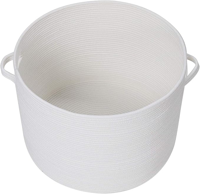 20" x 20" x 15" Extra Large Storage Basket with Lid, Cotton Rope Storage Baskets, Laundry Hamper, Cloth Bin, for Clothes Towels Blankets Pillows Storage in Living Room, Full White Basket with Cover