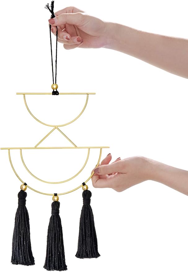 Mkono 2 Pcs Small Macrame Wall Hanging Boho Decor Cute Home Art Ornament with Gold Metal Ring for Bedroom Living Room Nursery Bathroom, 12.6''H x 7.6''W and 11.5''H x 5.9''W, X-Small
