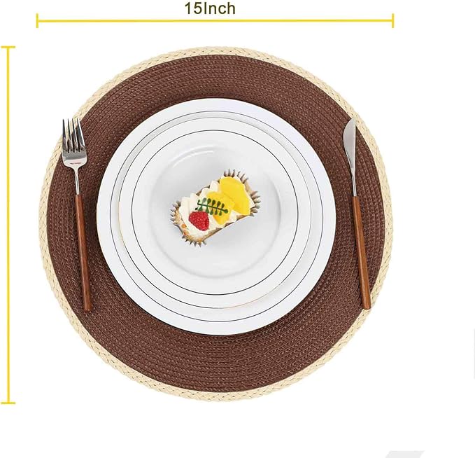 Noctiflorous Round Braided Placemats Set of 4 Table Mats 15 Inches Washable Heat Resistant for Dining Table Non-Slip Indoor Outdoor Place Mats for Easter(01 Chestnut Brown 4)