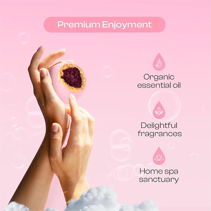 Bath Bombs for Women, 6 Fizzies Luxury Large Size with Real Flowers and Natural Organic Essential Oil, Self Care Gifts for Women, Mon, Daughter, Girlfriend, Kids,Pack of 6 (Rose)
