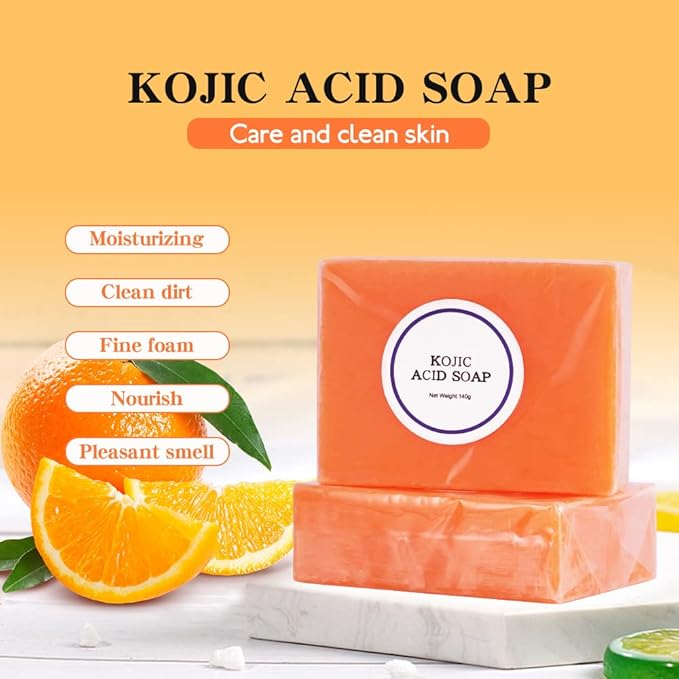 LIYALAN Kojic Acid Soap Bar Moisturizing Deep Cleansing for Face and Body Smooth Skin Care 140g x 2 bars,9.9 oz 2 bars