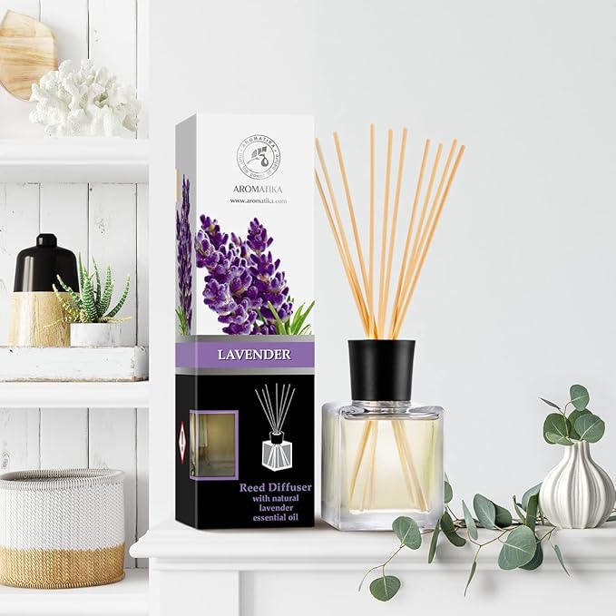 Reed Diffuser with Natural Essential Oil Lavender 6.8 Fl Oz - Scented Reed Diffuser - Gift Set with Bamboo Sticks - Best for Aromatherapy - SPA - Home - Office - Fitness Club
